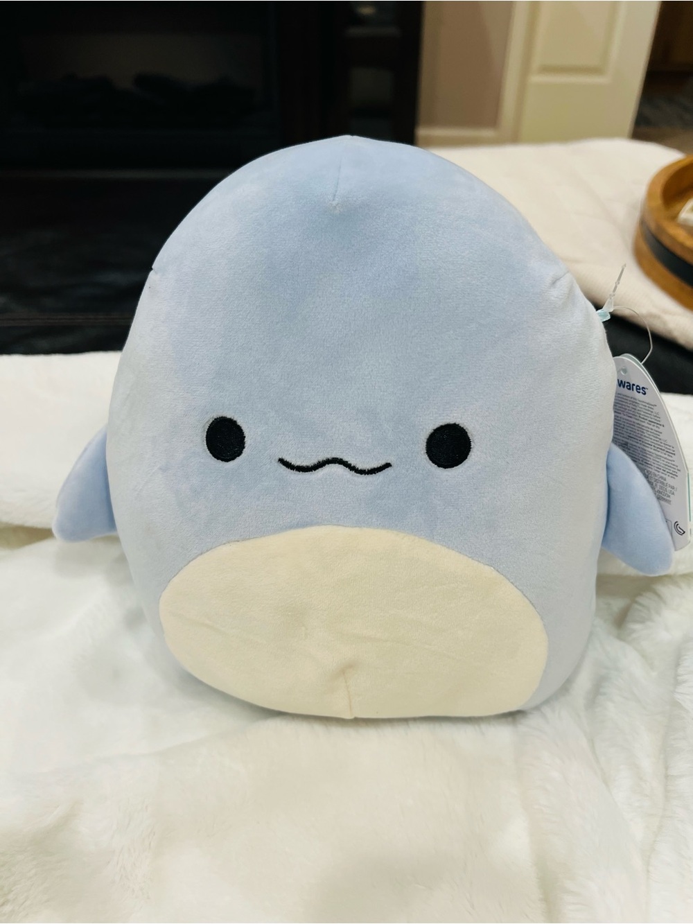Squishmallows Blue and Cream Plush Penguin Pillow